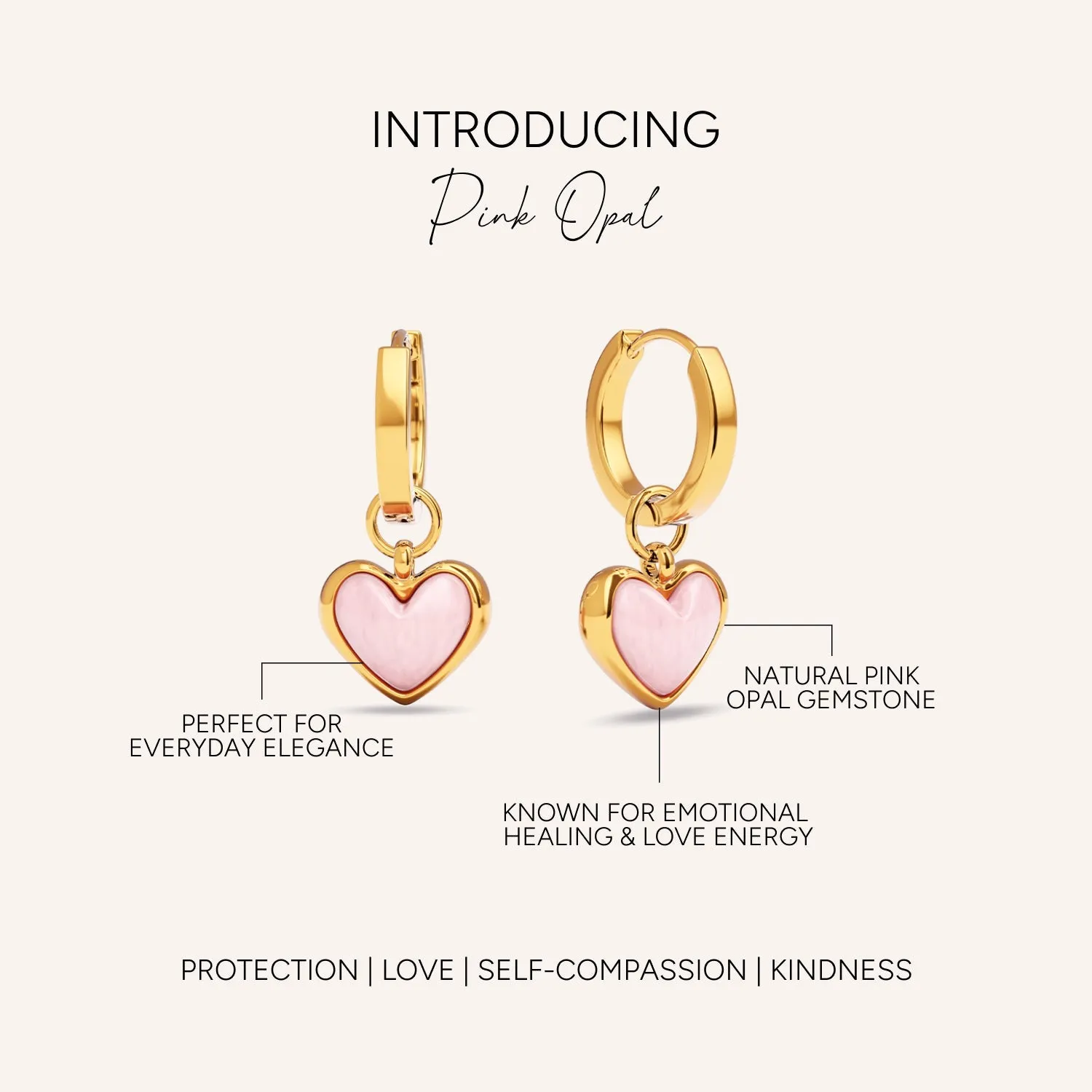 Pale Pink Opal Heart Huggie Earrings Set (Gold) sold by Abbott Lyon product image thumbnail 5