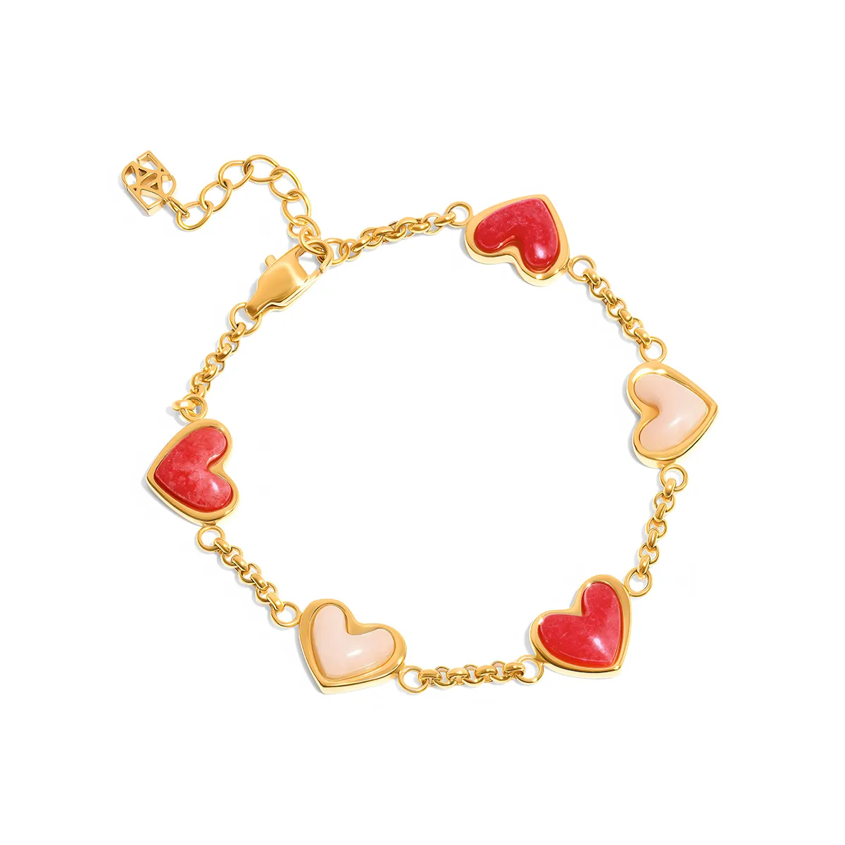 Fuchsia & Pale Pink Multi Quartz Heart Bracelet (Gold) sold by Abbott Lyon product image thumbnail 2