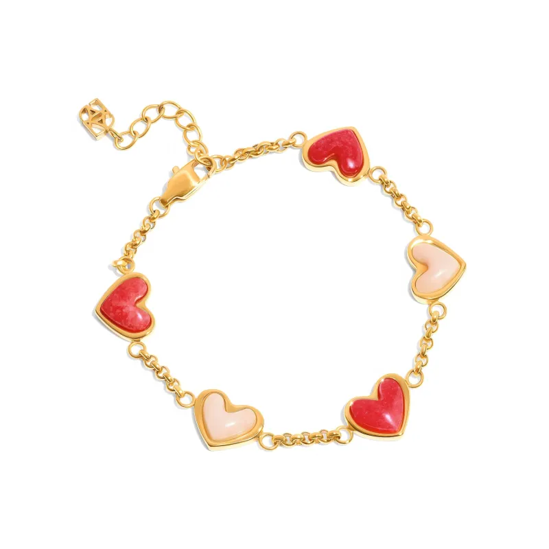 Fuchsia & Pale Pink Multi Quartz Heart Bracelet (Gold) sold by Abbott Lyon