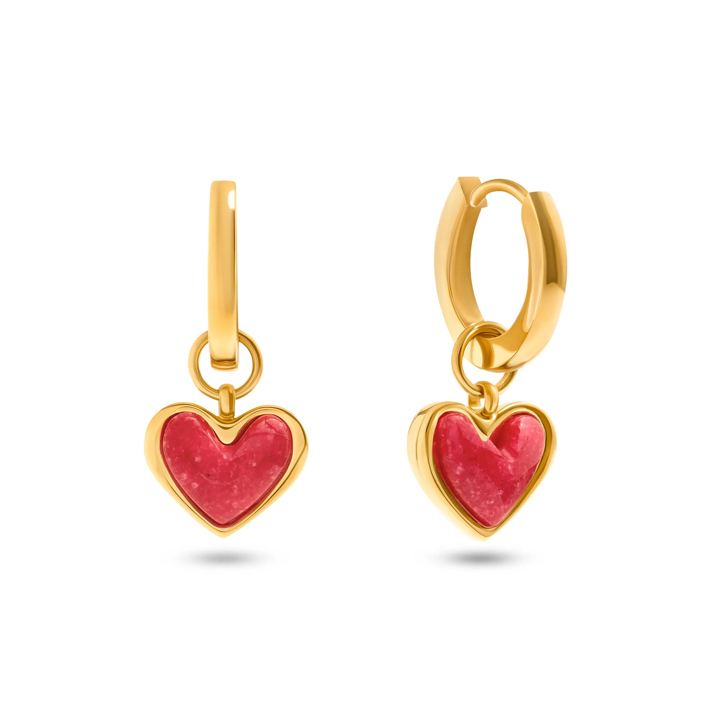 Fuchsia Quartz Heart Huggie Earrings (Gold) sold by Abbott Lyon