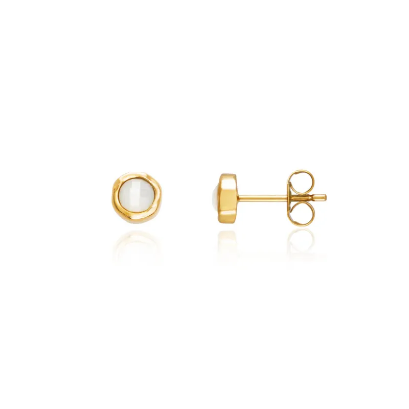 Mini White Quartz Stud Earrings (Gold) sold by Abbott Lyon