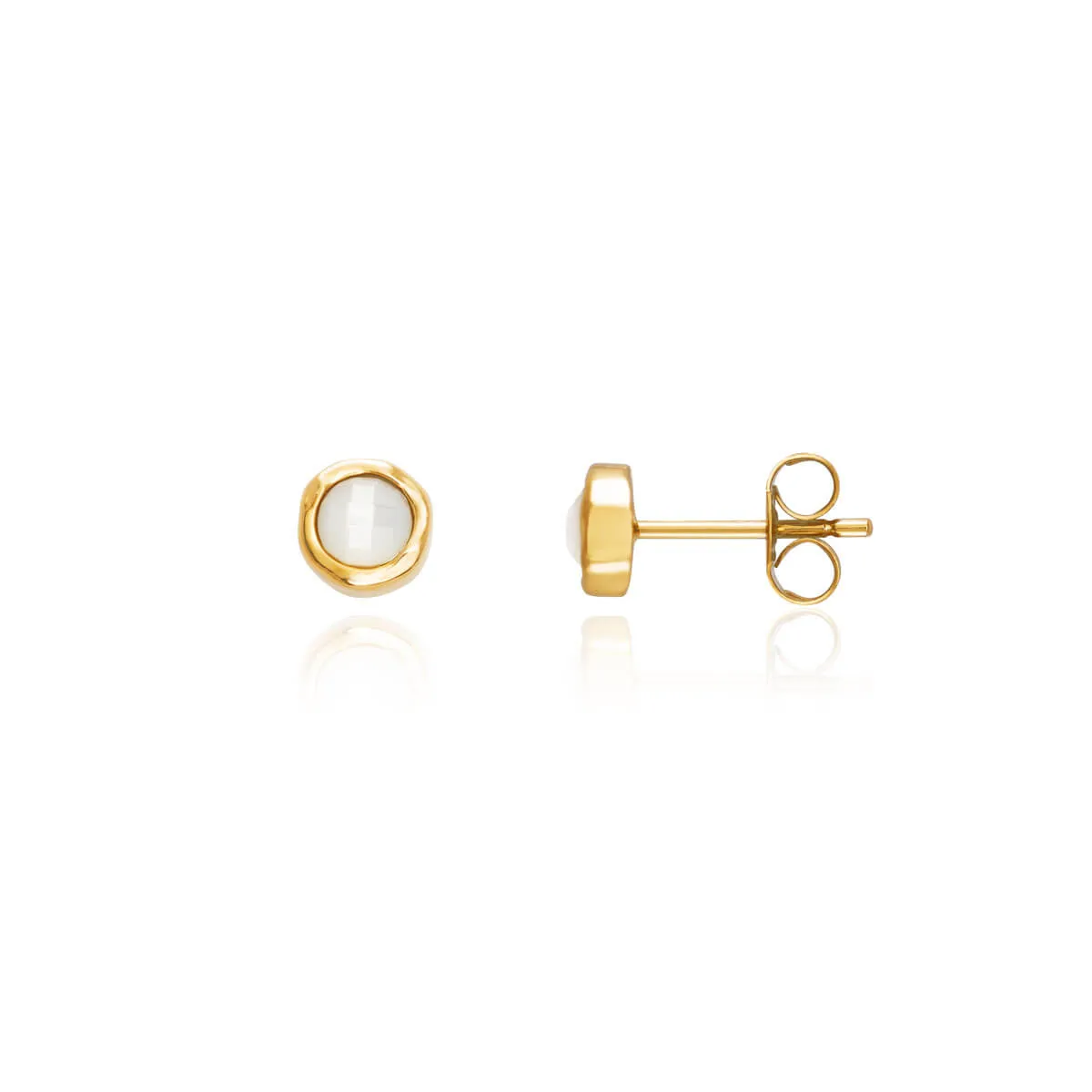 Mini White Quartz Stud Earrings (Gold) sold by Abbott Lyon