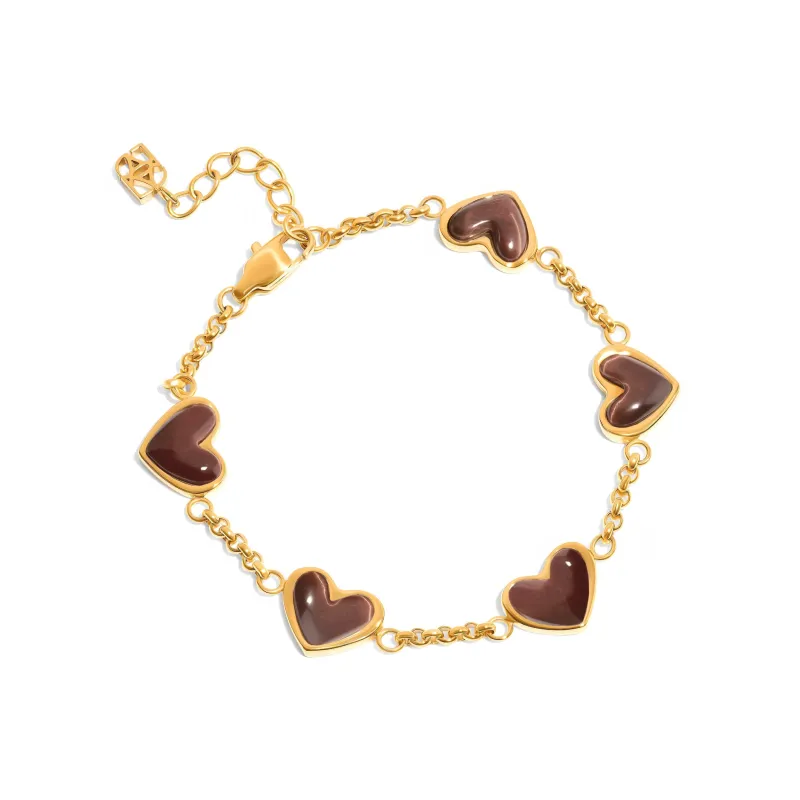 Chocolate Brown Multi Heart Bracelet (Gold) sold by Abbott Lyon