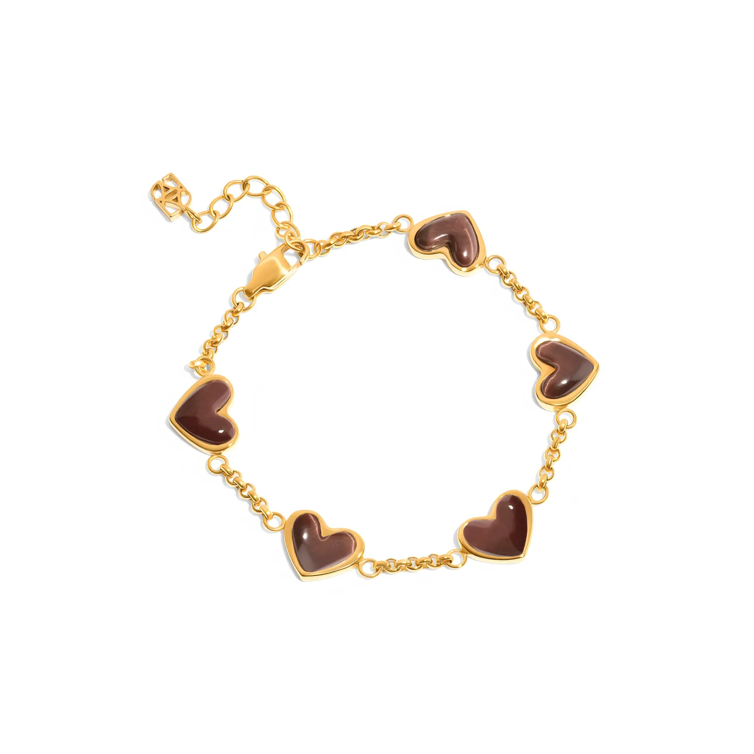 Chocolate Brown Multi Heart Bracelet (Gold) sold by Abbott Lyon product image thumbnail 5