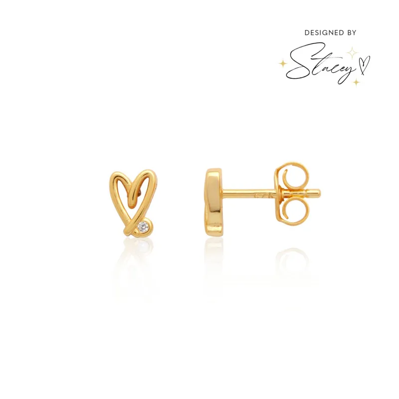 Stacey's Stories Doodle Heart Stud Earrings (Gold) sold by Abbott Lyon