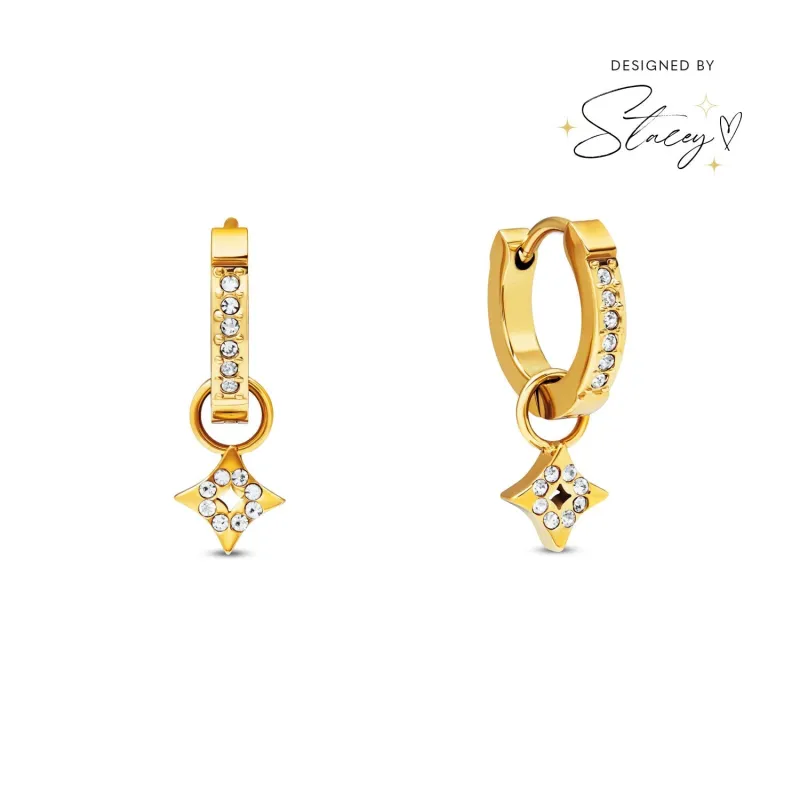 Moon and Back Star Huggie Hoop Earrings (Gold) sold by Abbott Lyon