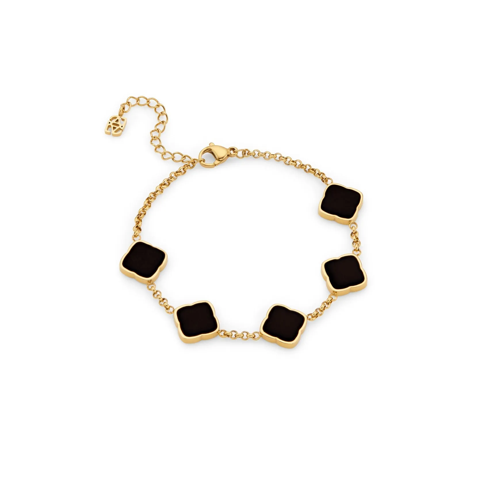 Black Enamel Multi Clover Bracelet - Gold sold by Abbott Lyon