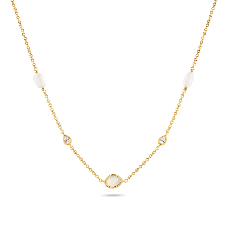 Modern Elegance Quartz & Pearl Necklace (Gold) made by Abbott Lyon