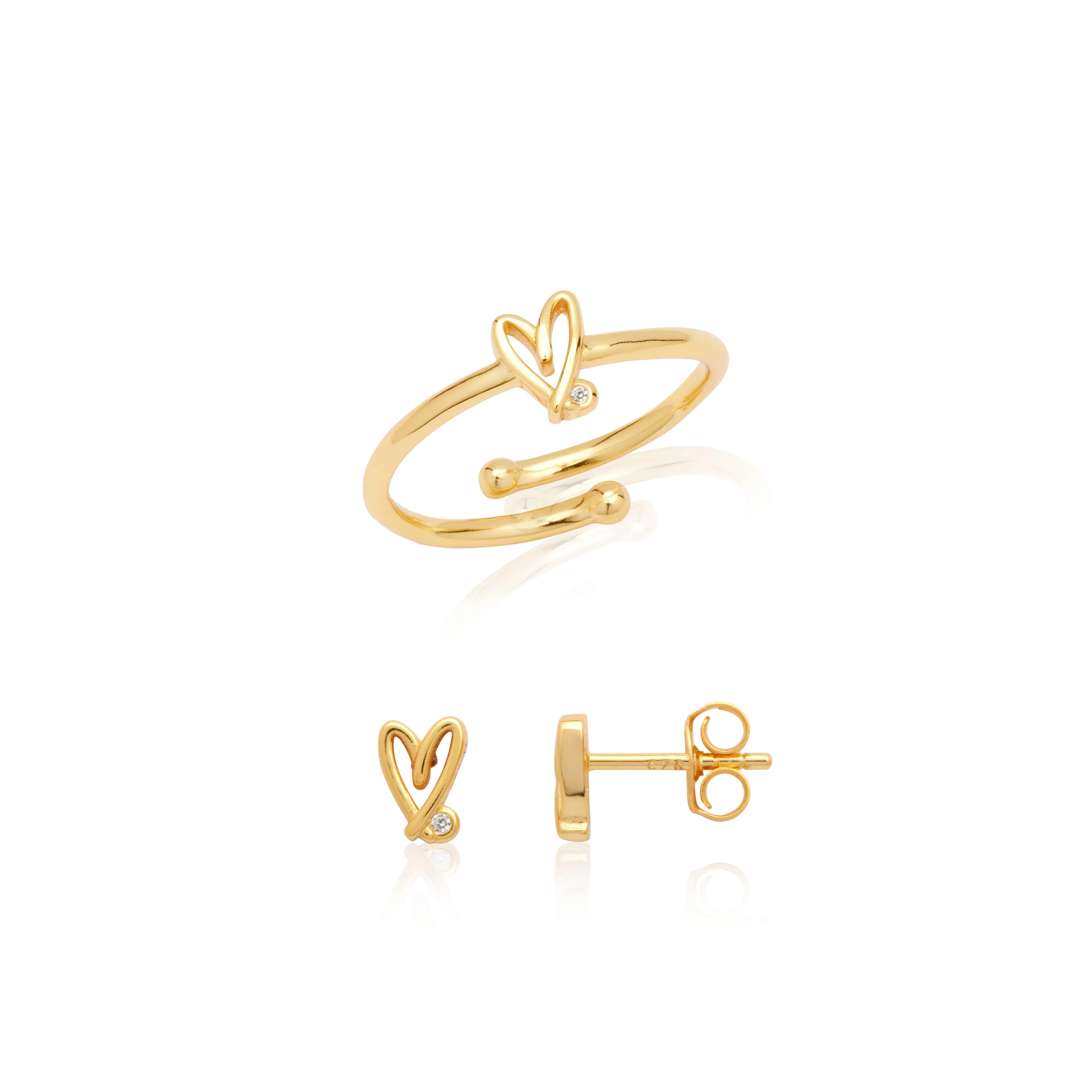 Stories Doodle Heart Earrings & Ring Set (Gold) sold by Abbott Lyon