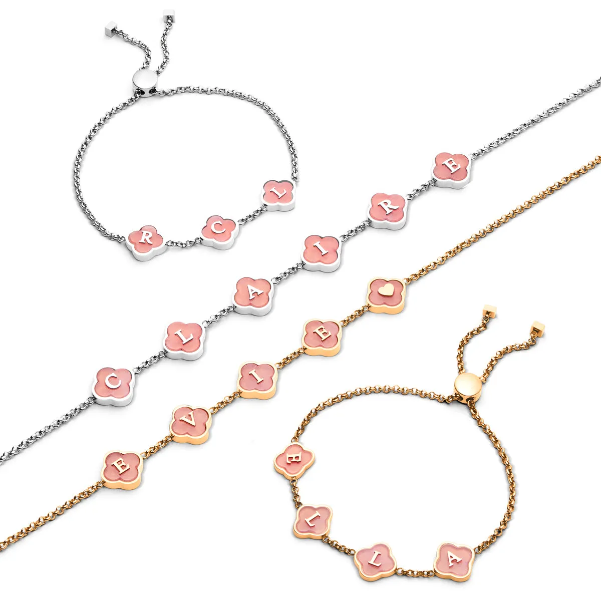 Rose Quartz Clover Custom Name Necklace (Gold) sold by Abbott Lyon product image thumbnail 5