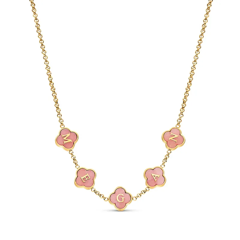 Rose Quartz Clover Custom Name Necklace (Gold) made by Abbott Lyon
