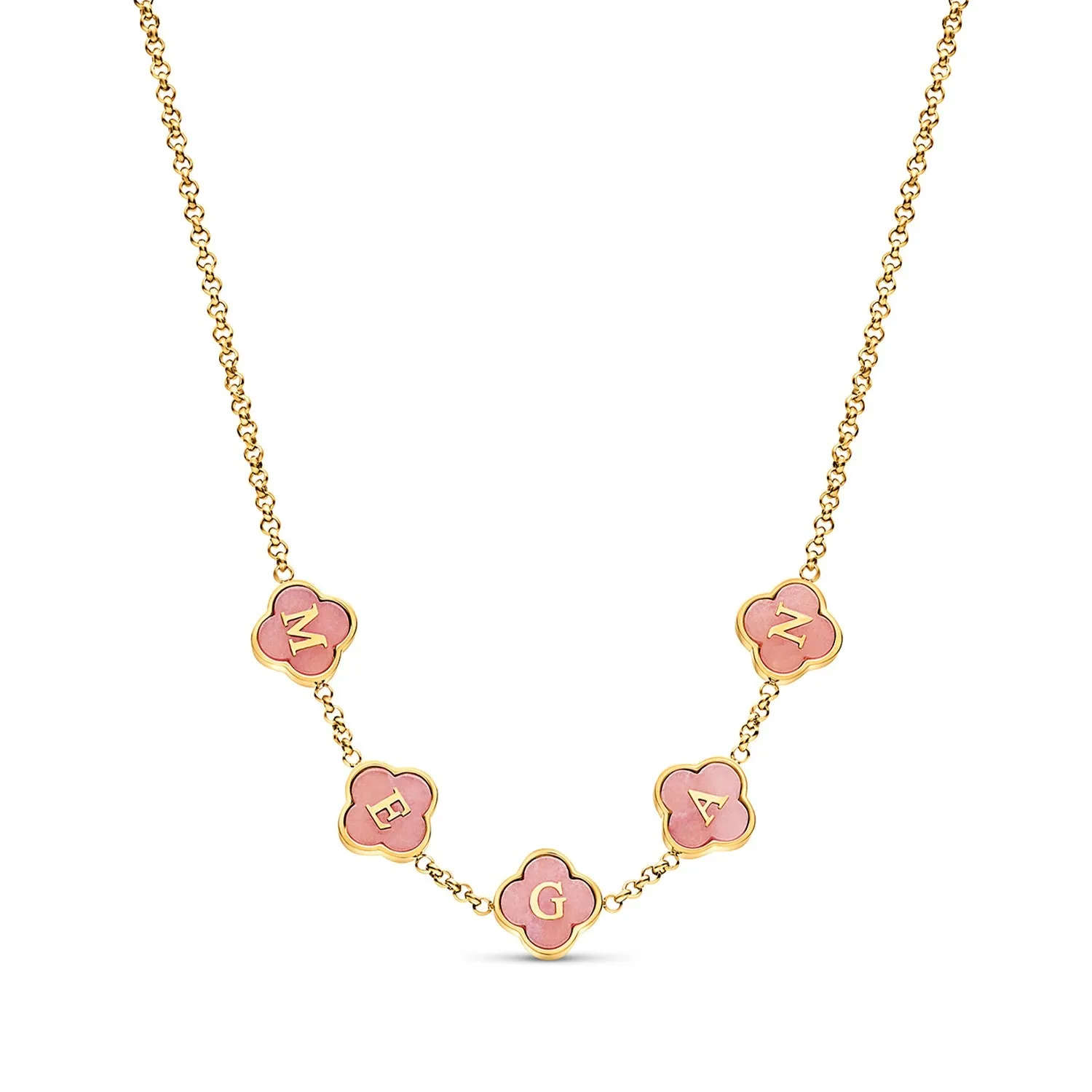 Rose Quartz Clover Custom Name Necklace (Gold) sold by Abbott Lyon