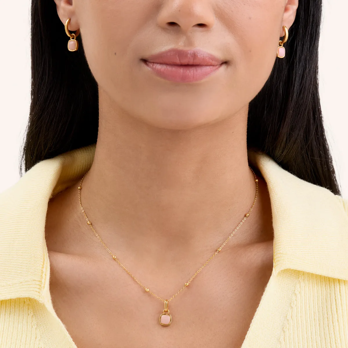 Pale Pink Opal Cushion Necklace & Earrings Set (Gold) sold by Abbott Lyon product image thumbnail 2