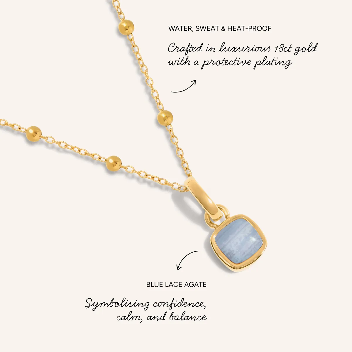 Blue Lace Agate Cushion Necklace & Earrings Set (Gold) sold by Abbott Lyon product image thumbnail 3