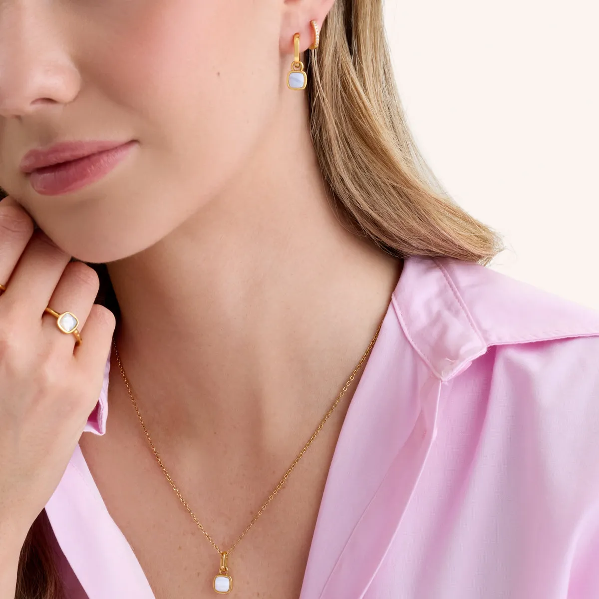 Blue Lace Agate Cushion Necklace & Earrings Set (Gold) sold by Abbott Lyon product image thumbnail 4