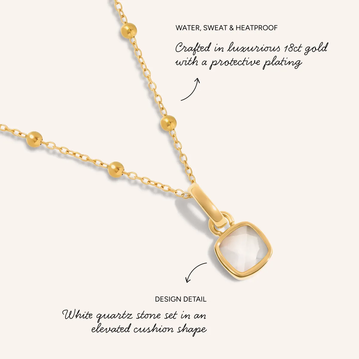 White Quartz Cushion Necklace & Earrings Set (Gold) sold by Abbott Lyon product image thumbnail 3