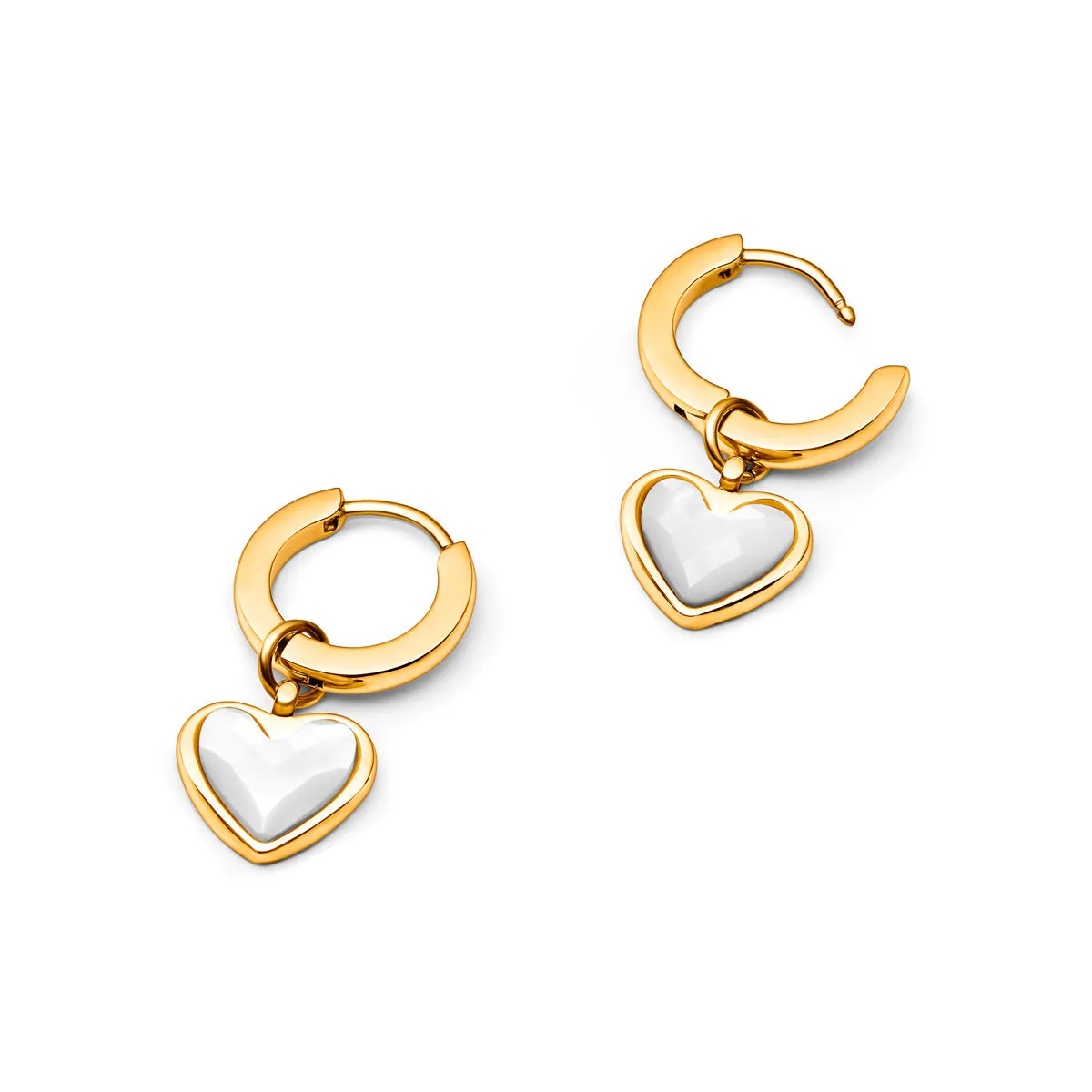 White Quartz Heart Huggie Earrings (Gold) sold by Abbott Lyon product image thumbnail 4