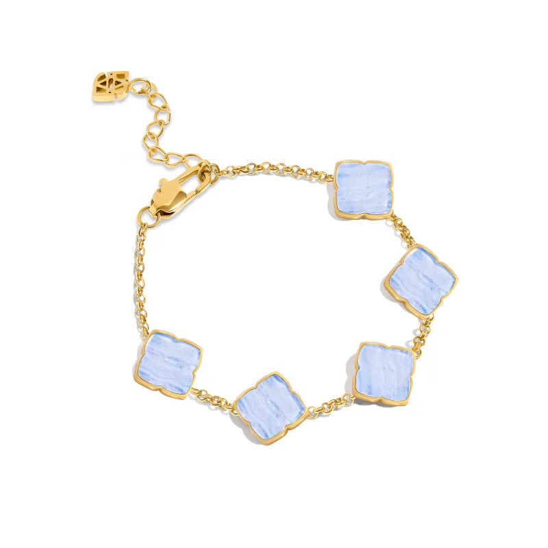 Blue Lace Agate Clover Bracelet (Gold) made by Abbott Lyon