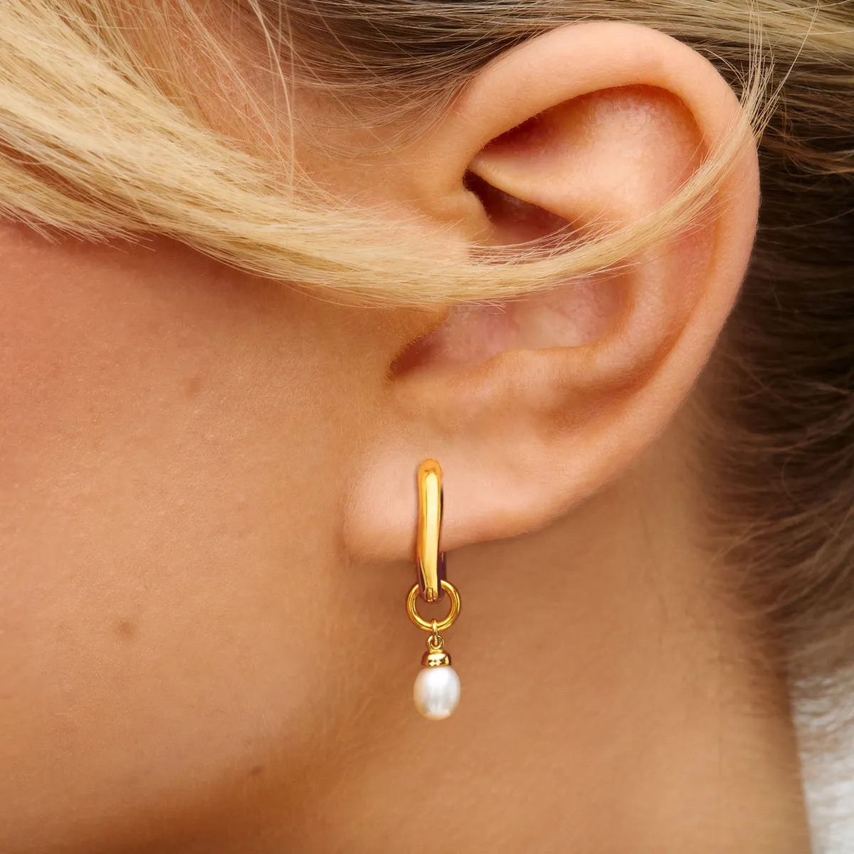 Fine Organic Pearl Necklace & Huggie Set (Gold) sold by Abbott Lyon product image thumbnail 3