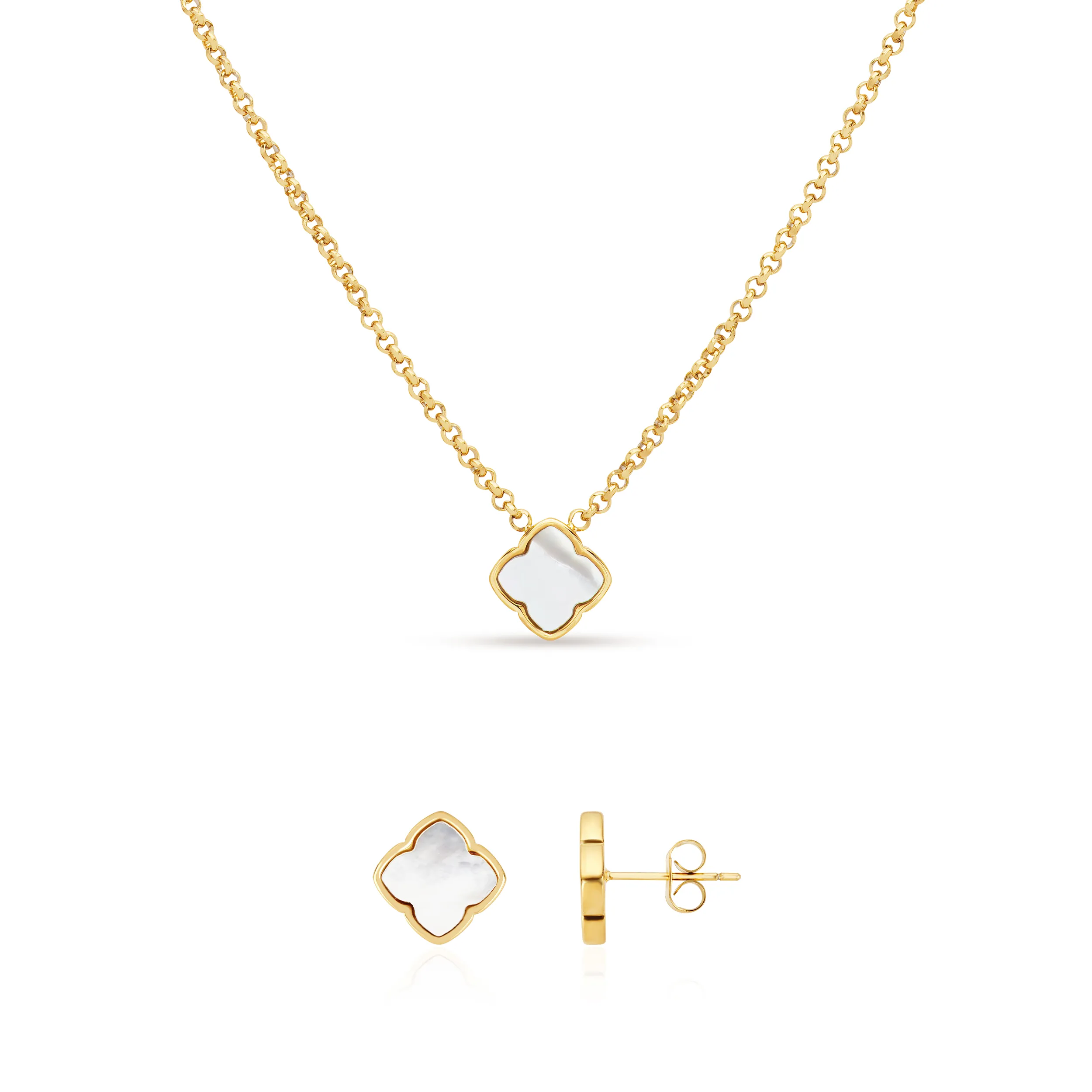 Pearl Clover Necklace & Stud Earrings Set (Gold) sold by Abbott Lyon
