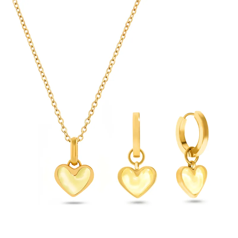Butter Yellow Quartz Heart Necklace & Earrings Set (Gold) made by Abbott Lyon