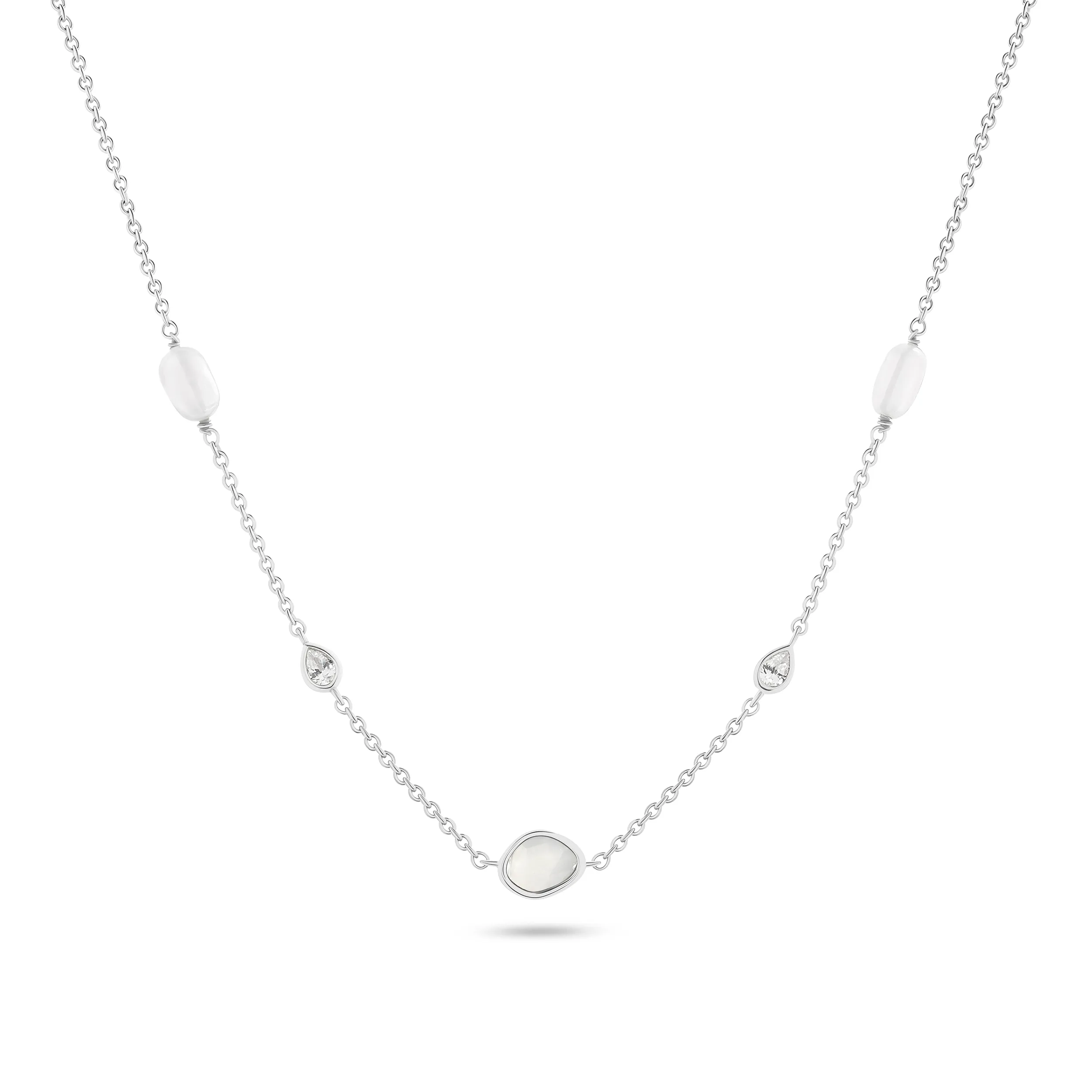 Modern Elegance Quartz & Pearl Necklace (Silver) sold by Abbott Lyon
