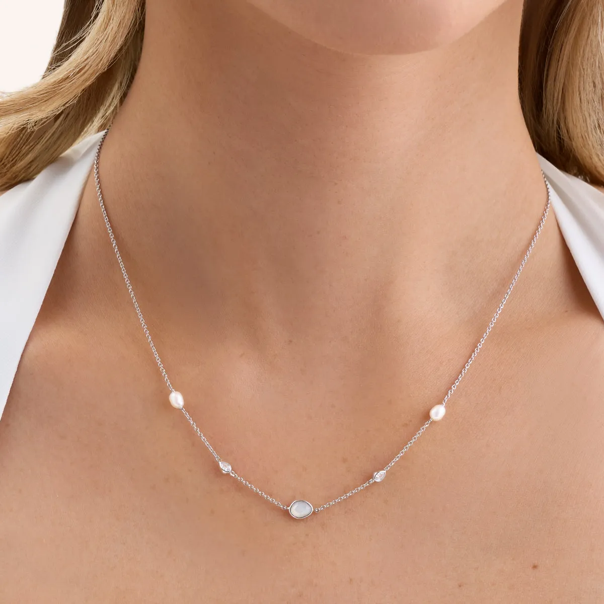 Modern Elegance Quartz & Pearl Necklace (Silver) sold by Abbott Lyon product image thumbnail 2