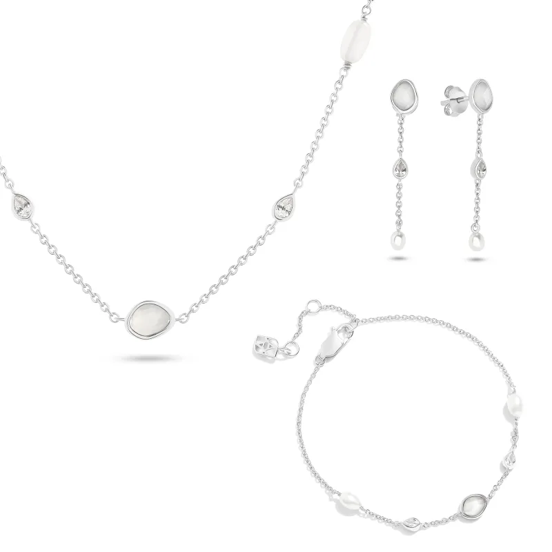 Modern Elegance Quartz & Pearl Jewellery Set (Silver) made by Abbott Lyon