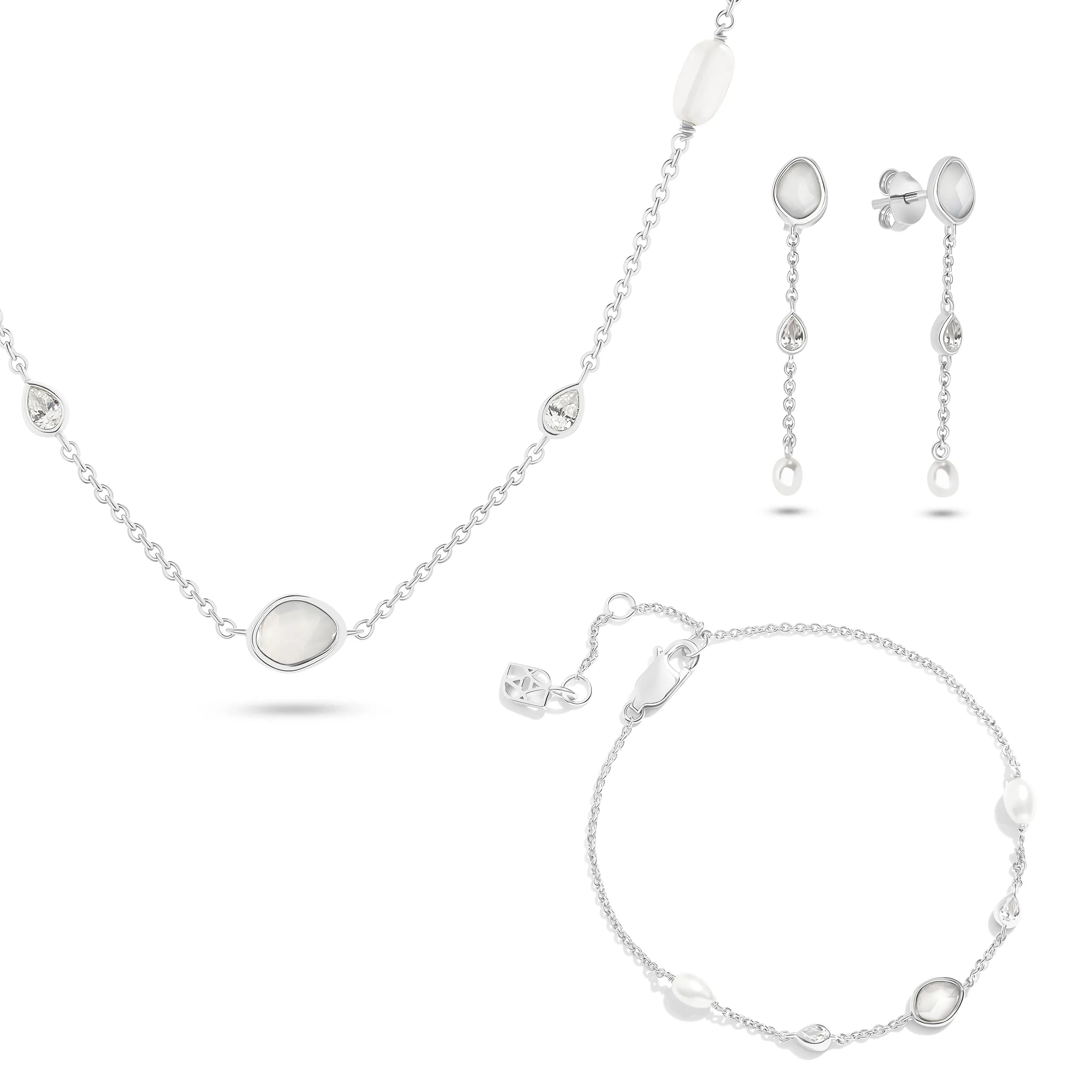 Modern Elegance Quartz & Pearl Jewellery Set (Silver) sold by Abbott Lyon