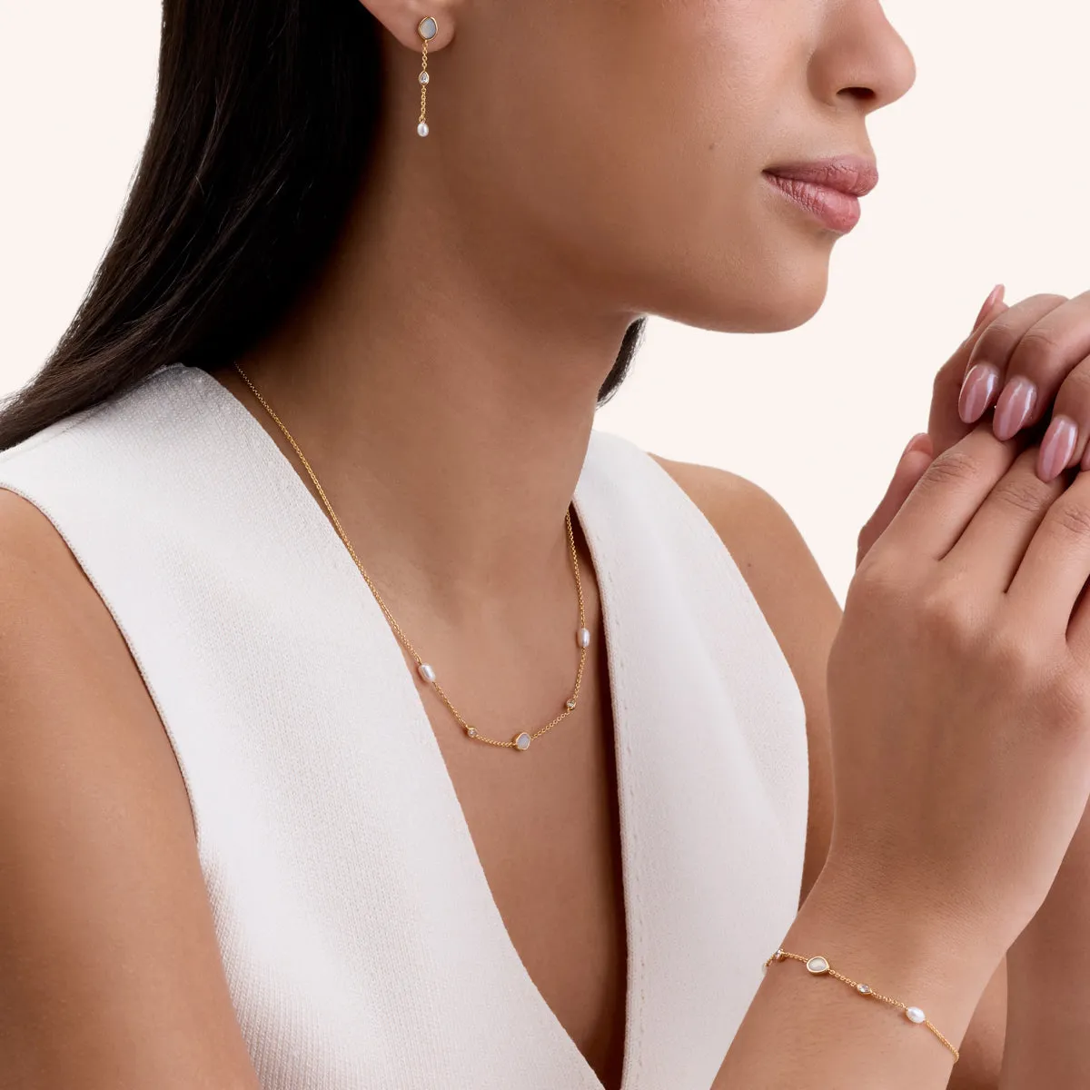 Modern Elegance Quartz & Pearl Jewellery Set (Gold) sold by Abbott Lyon product image thumbnail 2