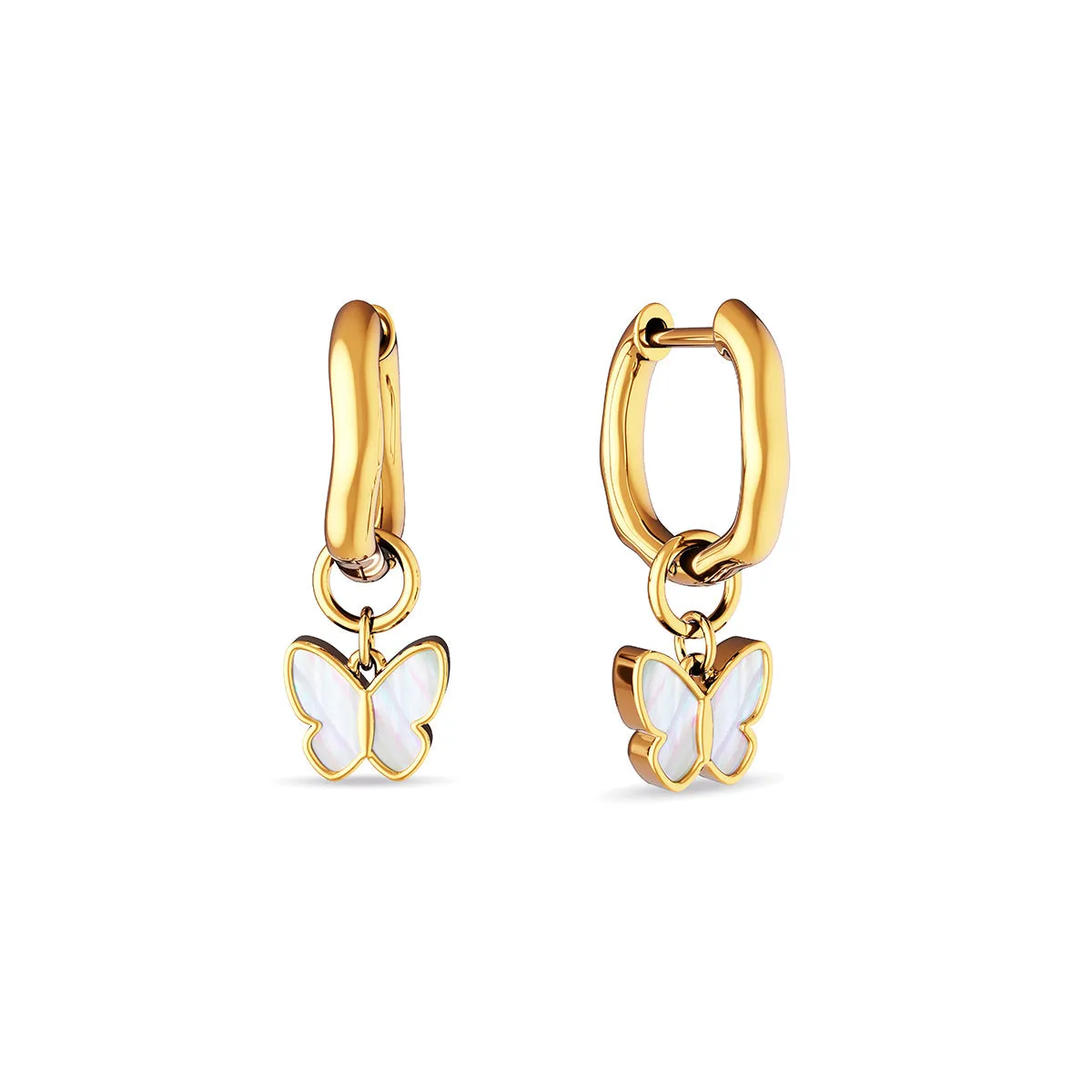 Fine Molten Mother of Pearl Butterfly Huggie Earrings (Gold) sold by Abbott Lyon