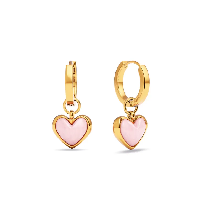 Pale Pink Opal Heart Huggie Earrings (Gold) made by Abbott Lyon