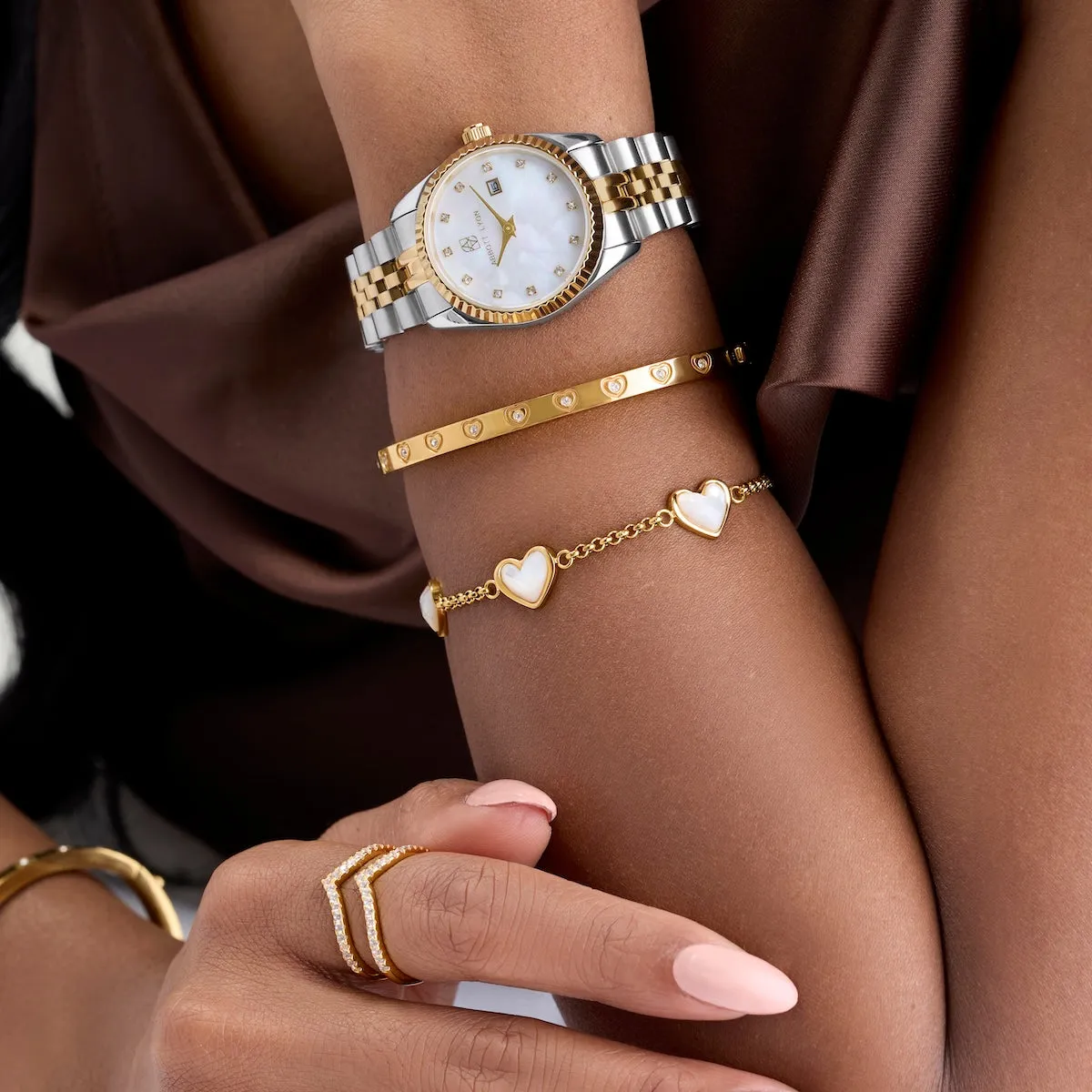 Mother of Pearl Multi Heart Bracelet (Gold) sold by Abbott Lyon product image thumbnail 4