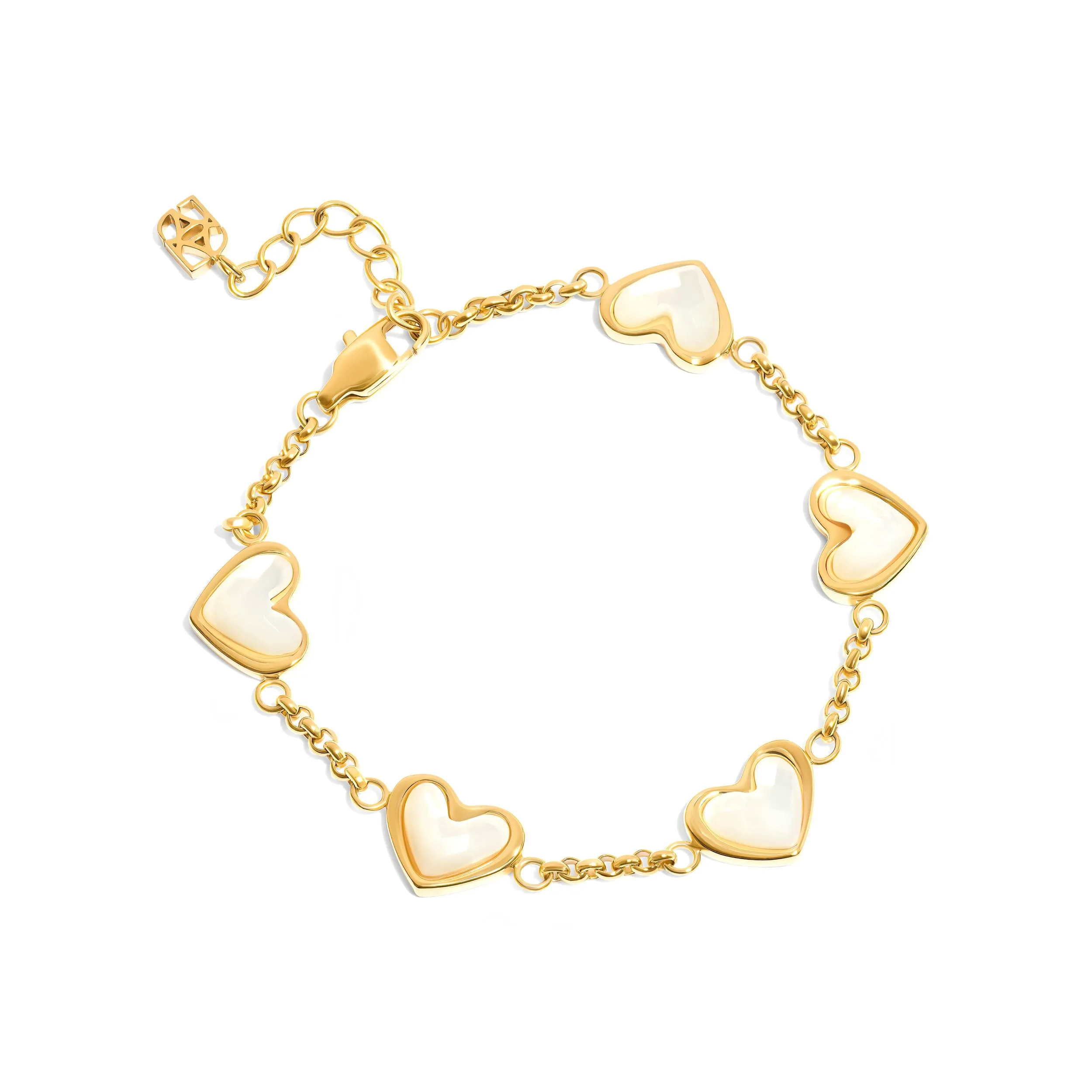 Mother of Pearl Multi Heart Bracelet (Gold) sold by Abbott Lyon