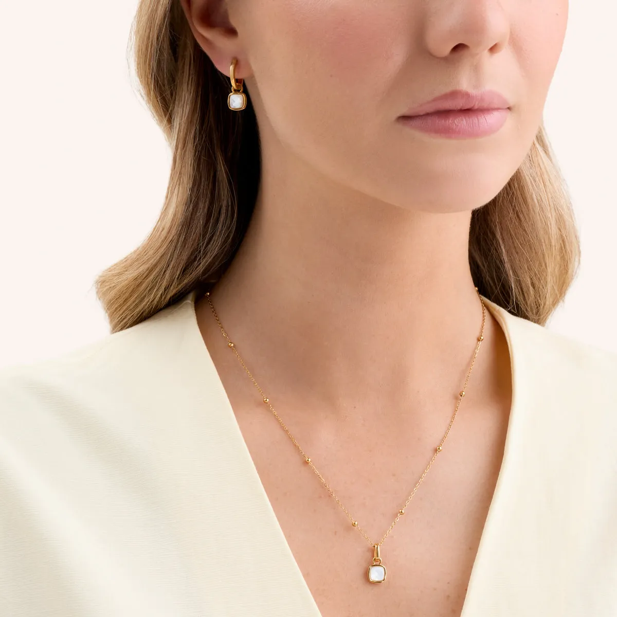 Mother of Pearl Cushion Necklace & Earrings Set (Gold) sold by Abbott Lyon product image thumbnail 4