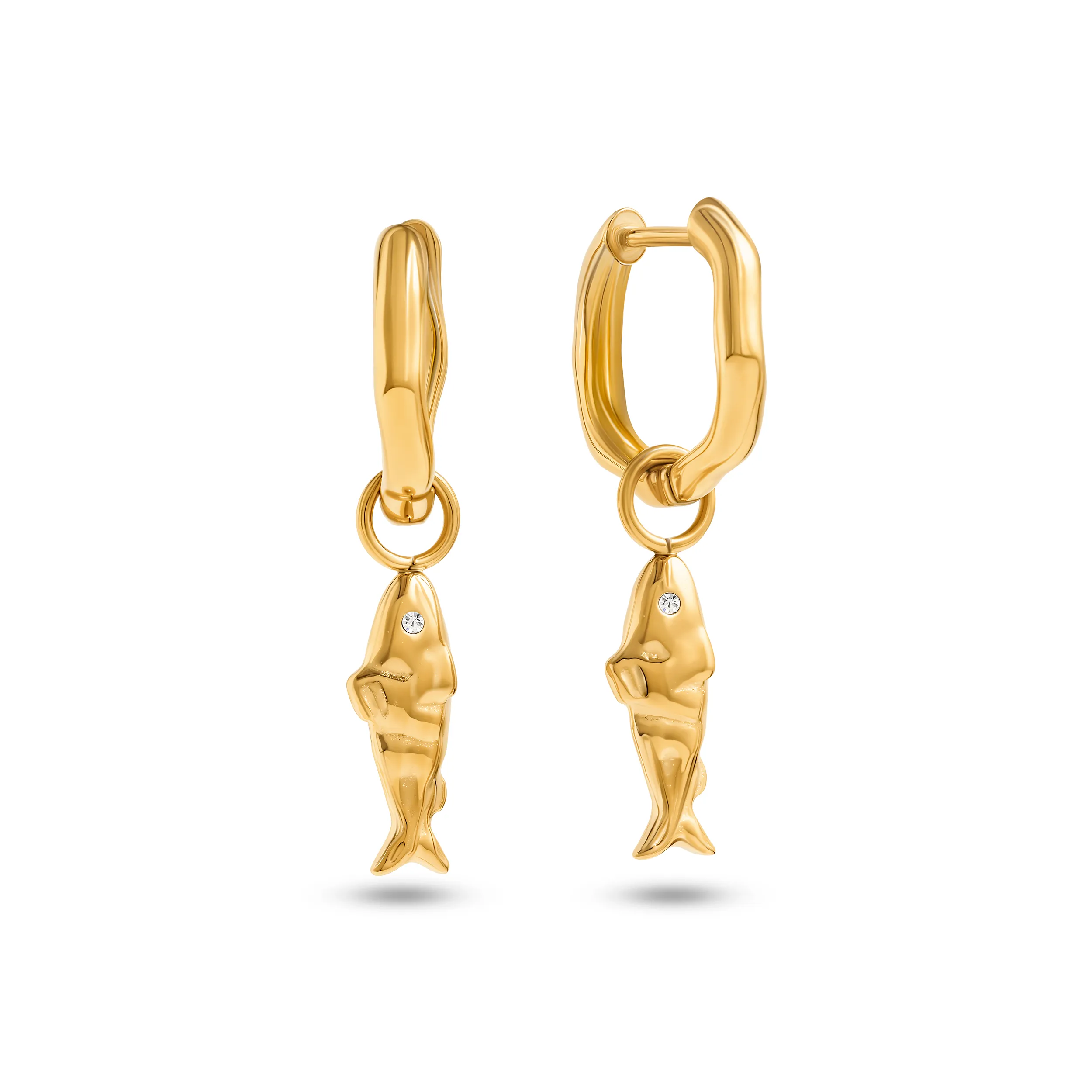 Ocean Charms Sardine Huggie Earrings (Gold) sold by Abbott Lyon