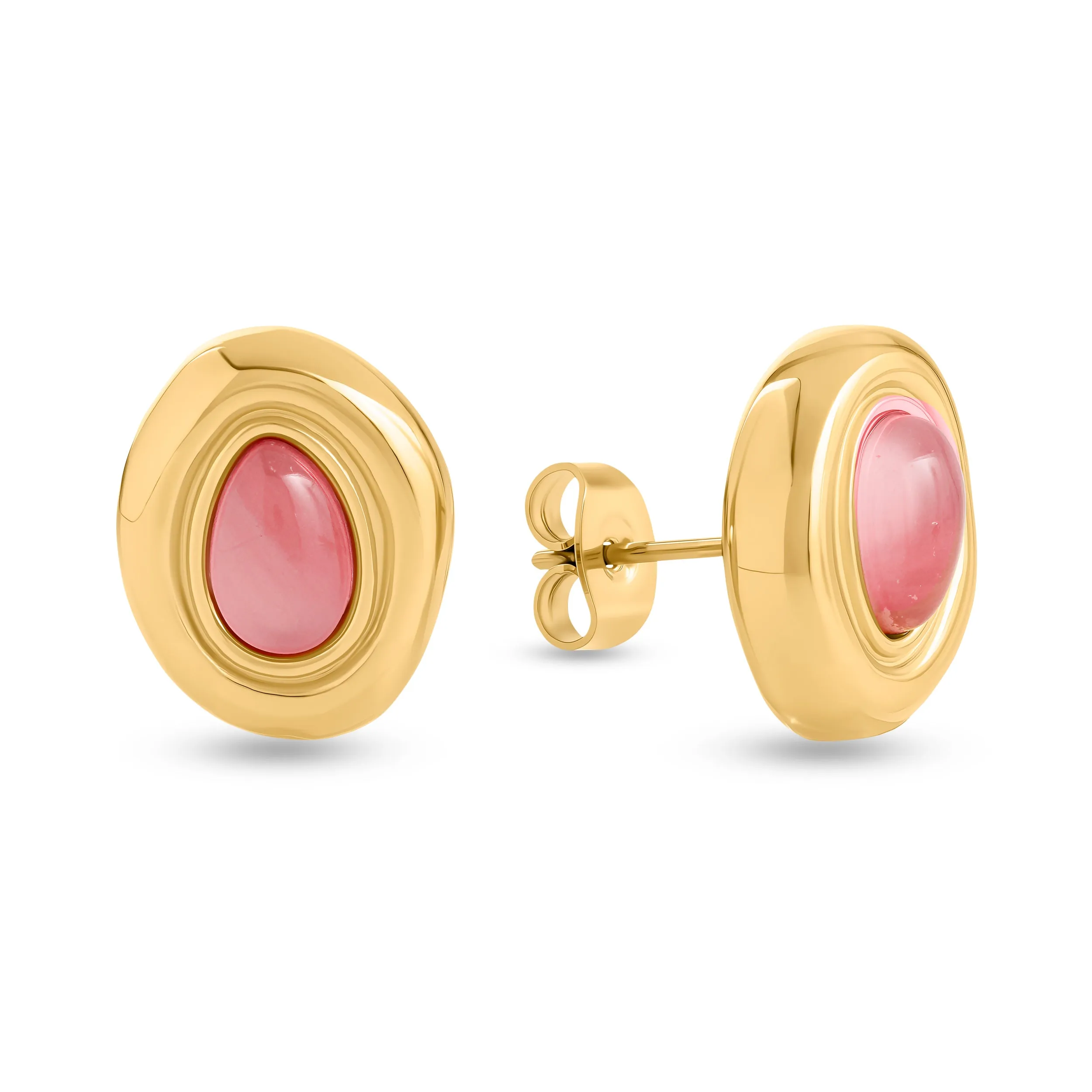 Pink Quartz Molten Stud Earrings (Gold) sold by Abbott Lyon