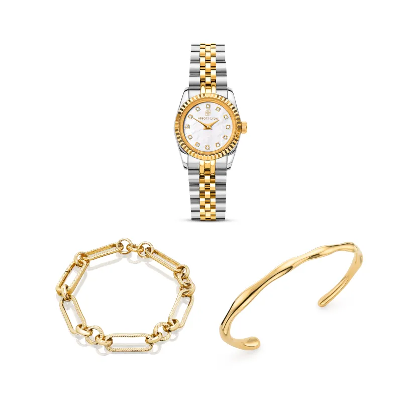 Belgravia Pearl Watch 23 & Bracelet Set (Gold) made by Abbott Lyon