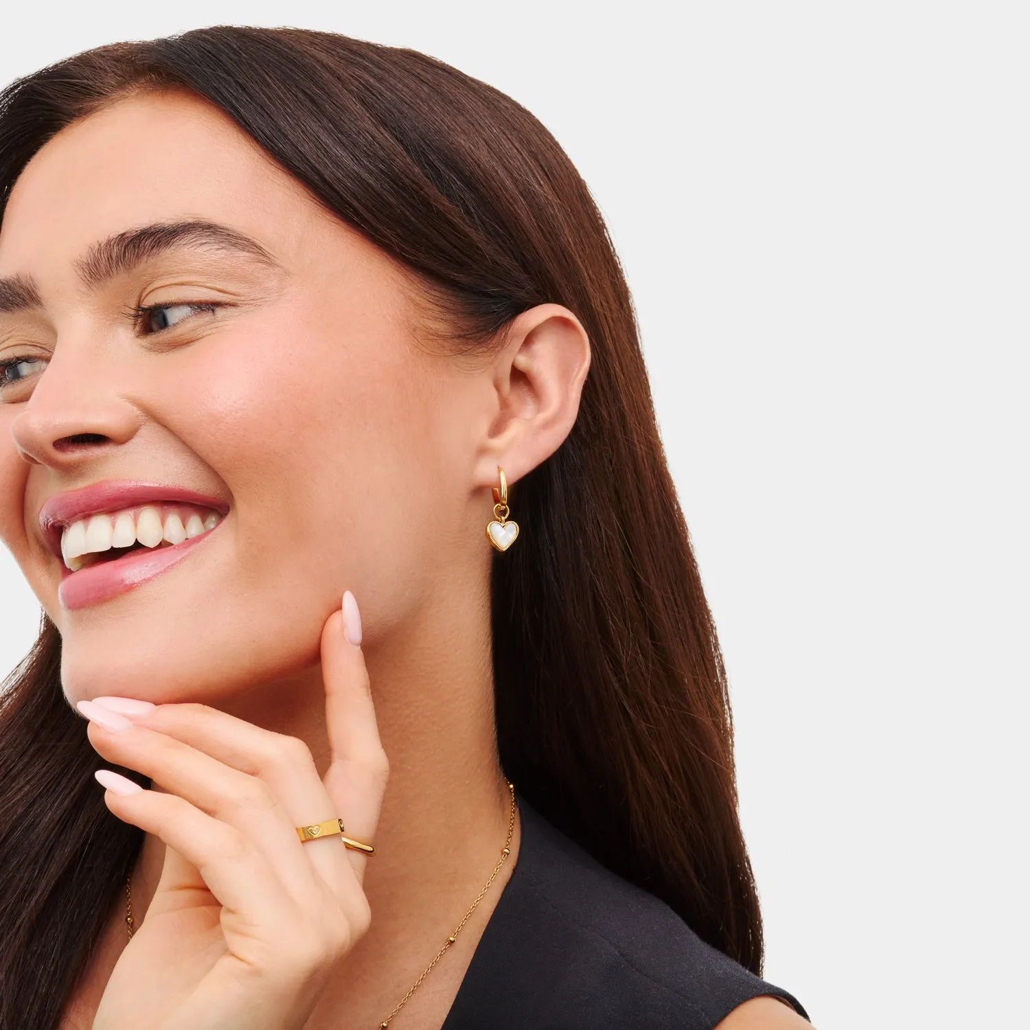 Mother of Pearl Heart Huggie Earrings Set (Gold) sold by Abbott Lyon product image thumbnail 4