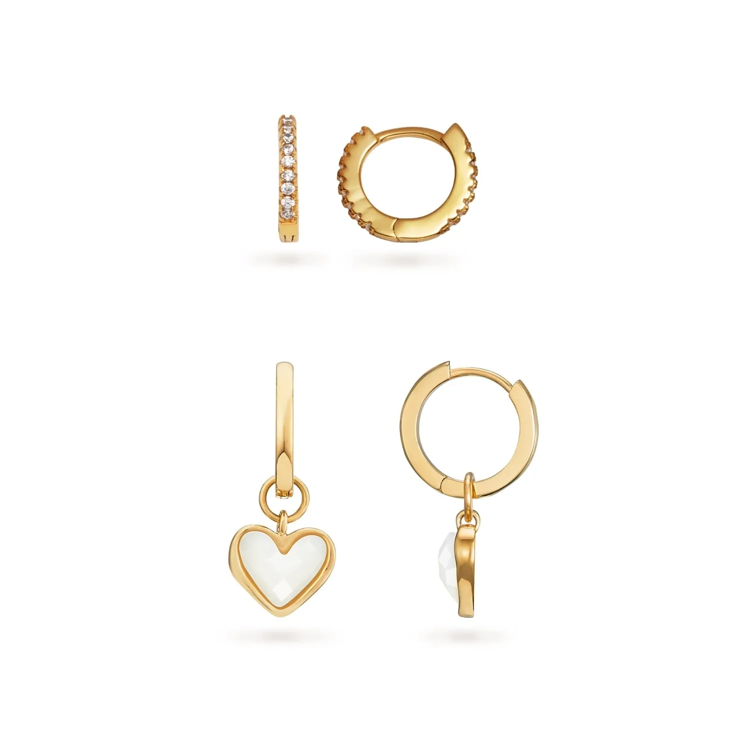 Mother of Pearl Heart Huggie Earrings Set (Gold) sold by Abbott Lyon