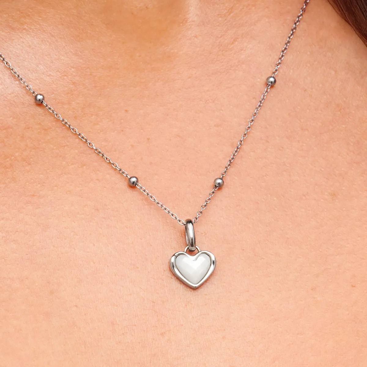 Mother of Pearl Heart Necklace (Silver) sold by Abbott Lyon product image thumbnail 2