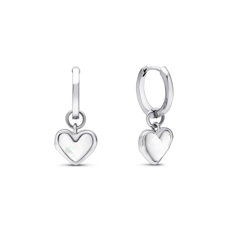 Mother of Pearl Heart Huggie Earrings (Silver) -Worth £59 made by Abbott Lyon