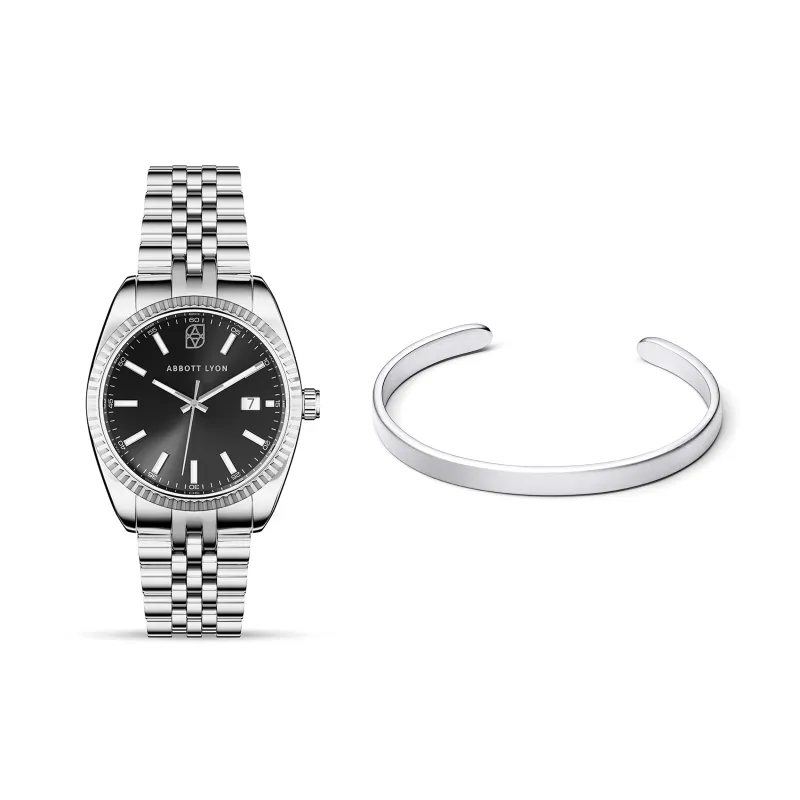 Belgravia 41 Grey Men's Watch & Memento Cuff Bangle Set (Silver) made by Abbott Lyon