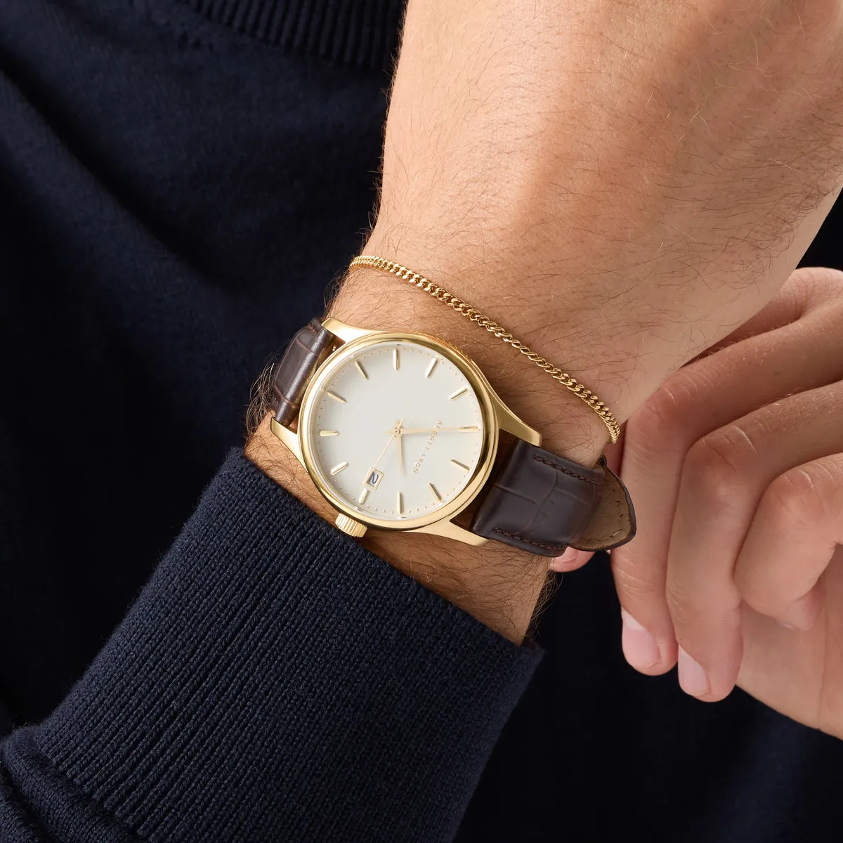Men's 39mm Mayfair Brown Leather Watch & Fine Curb Chain Bracelet Set (Gold) sold by Abbott Lyon product image thumbnail 2