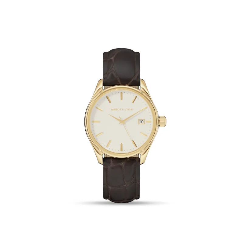 Men's 39mm Mayfair Brown Leather Watch (Gold) made by Abbott Lyon