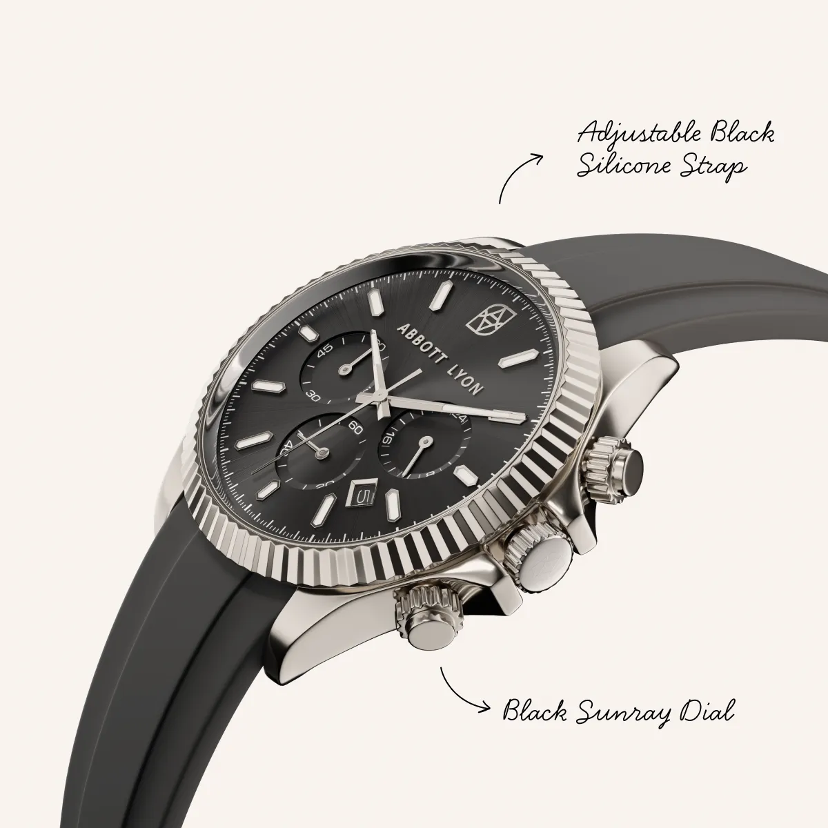 Men's Greenwich Chronograph 40 Silicone Strap Watch (Black) sold by Abbott Lyon product image thumbnail 3