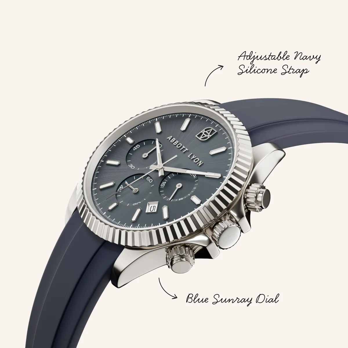 Men's Greenwich Chronograph 40 Silicone Strap Watch (Navy) sold by Abbott Lyon product image thumbnail 3