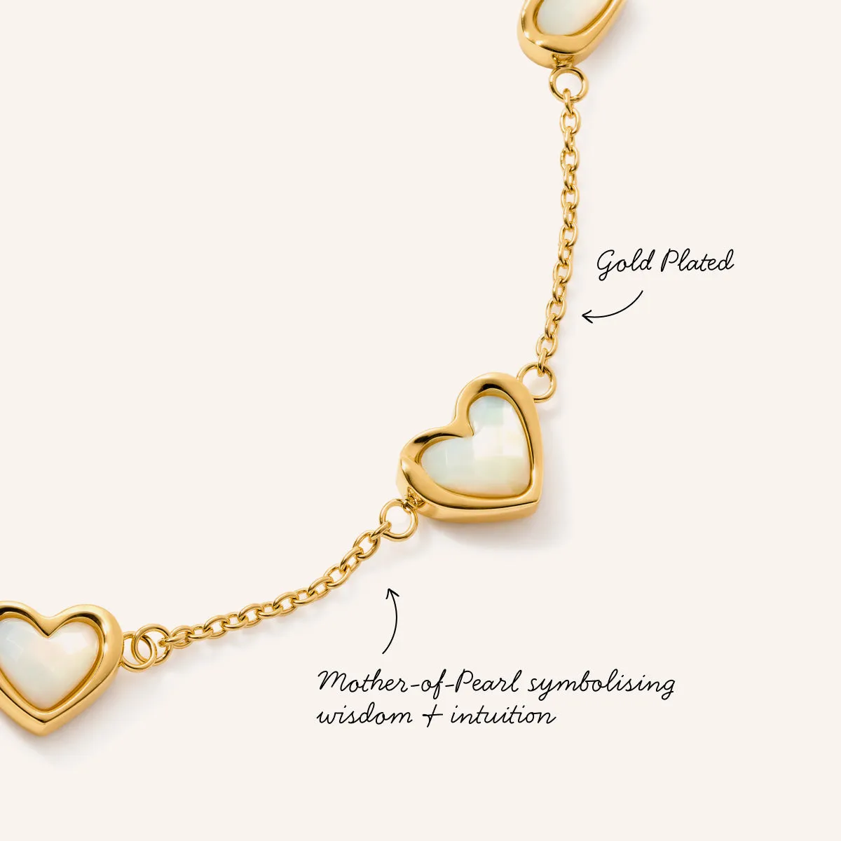 Multi Mother of Pearl Mini Hearts Bracelet (Gold) sold by Abbott Lyon product image thumbnail 3