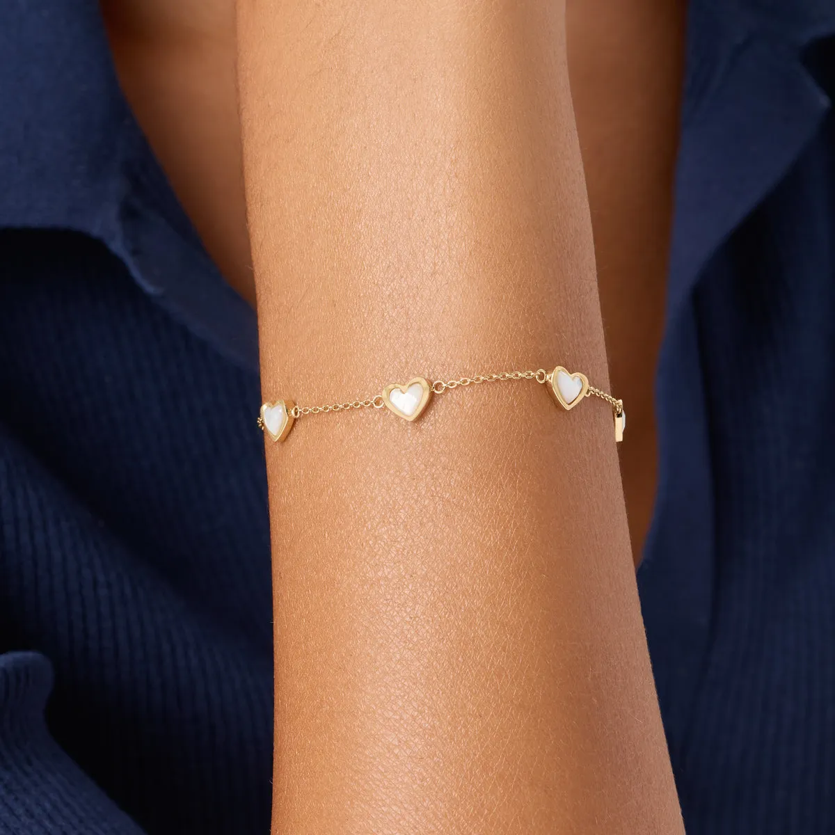 Multi Mother of Pearl Mini Hearts Bracelet (Gold) sold by Abbott Lyon product image thumbnail 2