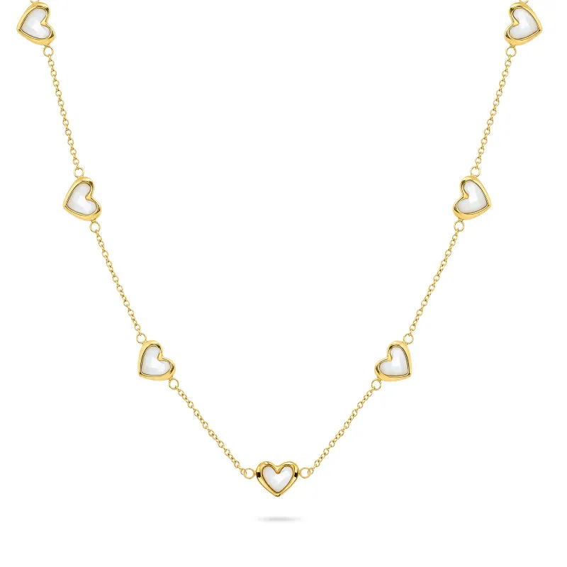 Multi Mother of Pearl Mini Hearts Necklace (Gold) made by Abbott Lyon
